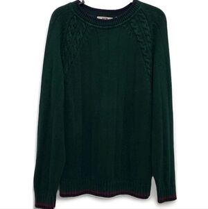 Vtg Sears Roebuck & Co Mens M Green Cableknit Sweater Retro Preppy Academia